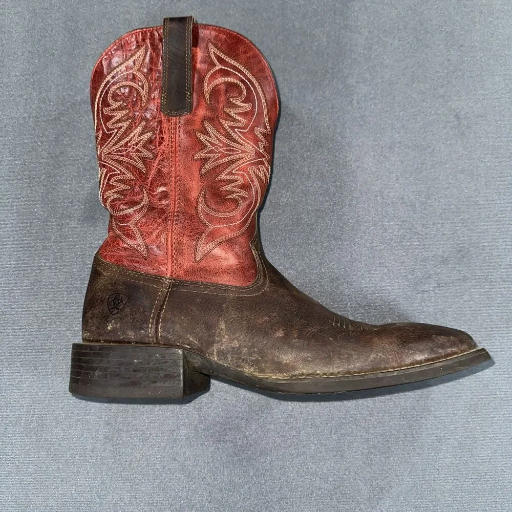 Ariat Sport Pardner Western Cowboy Boots Mens 12 D Brown Red Square Toe 10042391